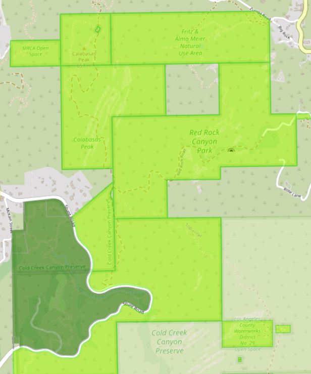 map of several adjacent public land sections that together make a single park