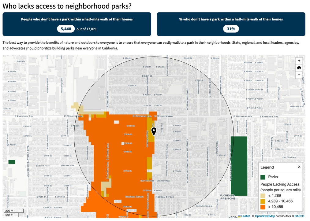 map with area of population lacking nearby park